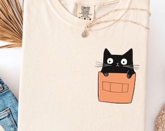 Black Cat Pocket Shirt, Cute Peekaboo Kitty Tee, Cat Mom Gift, Funny Cat Lover Shirt, Comfort Colors Top, Adorable Pocket Cat Design