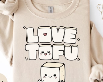 Jolie chemise en tofu, t-shirt végétalien Love Tofu, haut à base de plantes kawaii, chemise herbivore aux couleurs confort, sweat-shirt végétalien en protéines