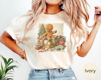 Gingerbread Man kerstcadeaus shirt Comfort Colors®, leuk vakantie-T-shirt, retro shirt voor peperkoekkoekje, gezellige wintercadeau-top