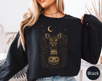Deer Halloween Moon Sweatshirt, Comfort Colors  Cute Deer Shirt, Gothic Forest Witch Tee, Wildlife Lover Autumn Gift, Forestcore Sweatshirt