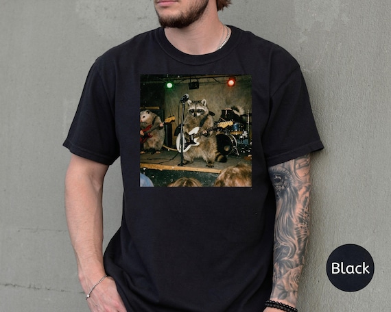 Raccoon Opossum Skunk Band Shirt, Vintage Photo Tee, Funny Animal Rock Band Shirt, Trash Panda Meme, Music Lover Gift, Comfort Colors Tee