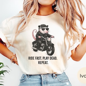 Opossum Shirt, Funny Opossum Biker Tee, Comfort Colors Possum Meme Shirt, Sarcastic Trash Team Gift, Feral Rider Shirt, Unhinged Opossum Tee