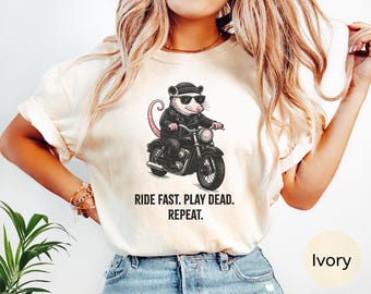 Opossum Shirt, Funny Opossum Biker Tee, Comfort Colors Possum Meme Shirt, Sarcastic Trash Team Gift, Feral Rider Shirt, Unhinged Opossum Tee