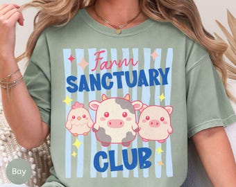 Chemise Farm Sanctuary Club, t-shirt végétalien couleurs confort, sweat-shirt mignon droits des animaux, cadeau pour amateur de poulet vache cochon
