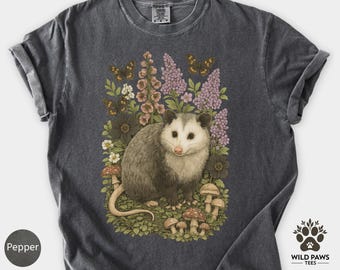 Opossum Floral Shirt, Cute Possum Graphic Tee Comfort Colors, Vintage Forest Animal Tee, Cottagecore Woodland Shirt, Opossum Sweatshirt Gift