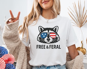 T-shirt drôle de raton laveur du 4 juillet : chemise patriotique libre et sauvage