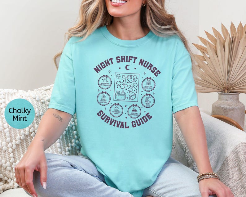 Night Shift Nurse Survival Guide Shirt, Funny Snarky Nurse Comfort ...