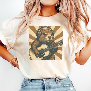 Beaver Playing Guitar T-Shirt, Beaver Funny Retro Tee, Musician Beaver Shirt, Music Lover Gift, Comfort Colors Beaver Tee, Cute Beaver Shirt