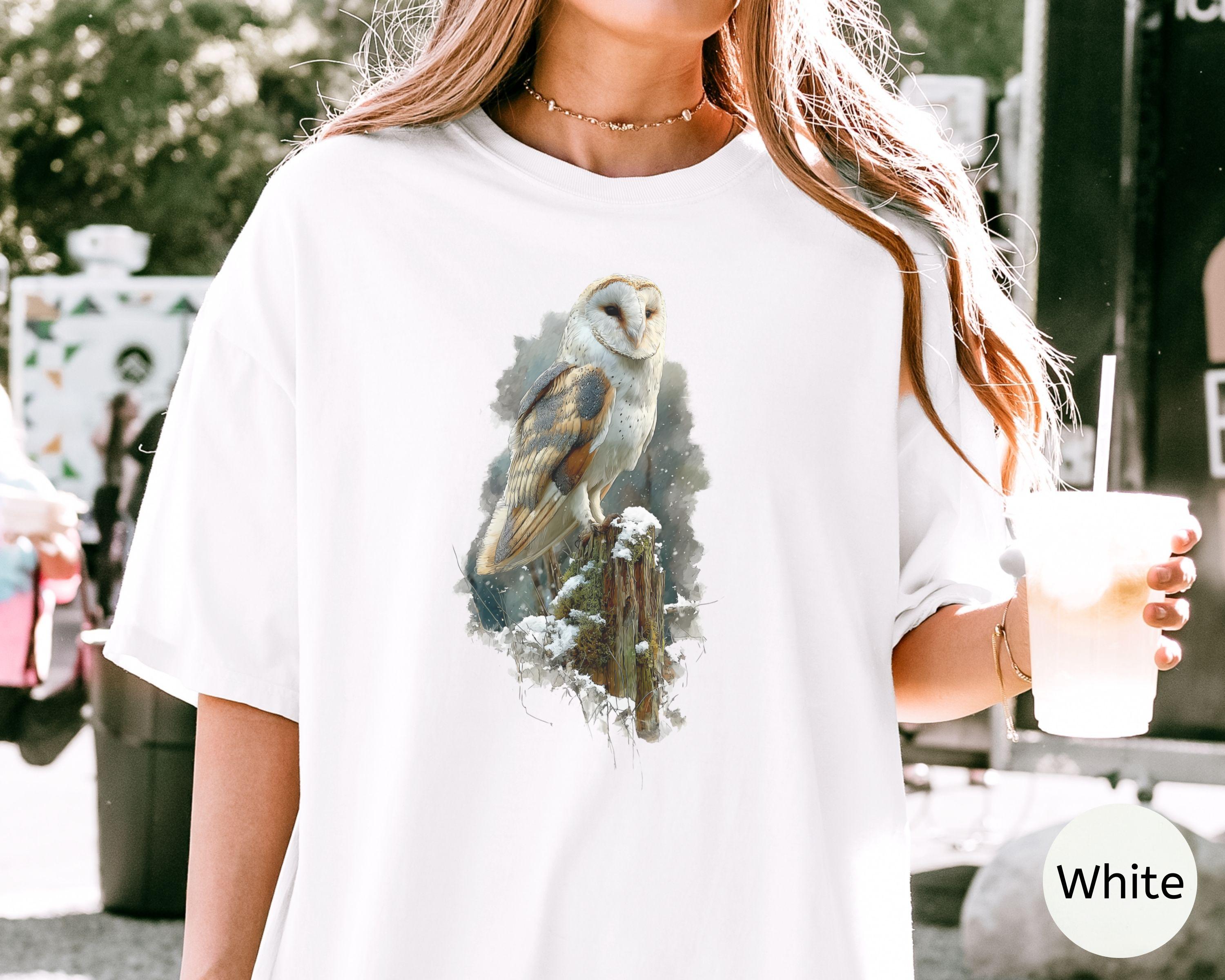Barn Owl Watercolor Shirt, Comfort Colors&reg; Wildlife Tee, Realistic Owl Birdwatcher Shirt, Cottag