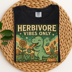 Dinosaur Herbivore Shirt, Comfort Colors Vegan Shirt, Funny Vegan Tee, Powered by Plants Shirt, Veggie Lover Gift, Retro Dino Vegan T-Shirt