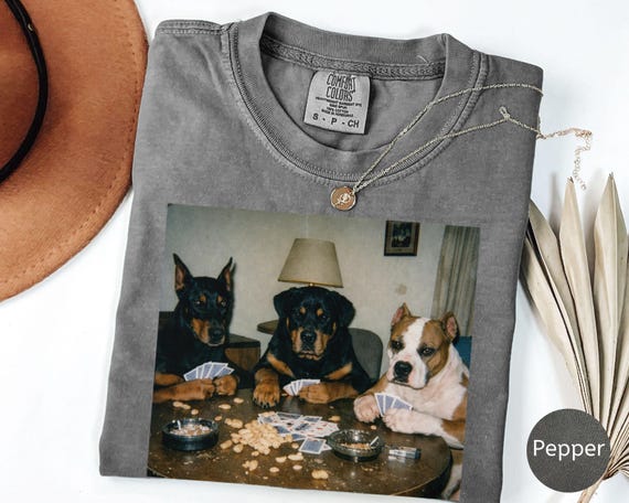 Dogs Playing Poker Shirt, Vintage Dog Tee, Funny Dog Meme Shirt, Retro Photo Snapshot, Y2K Grunge Humor, Comfort Colors T-Shirt
