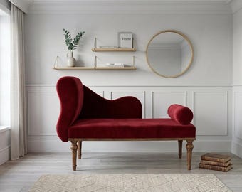 Red Velvet Lounge Sofa Bed, Modern Floor Couch, Modular Daybed Seating, Bold Boho Living Room Furniture, Minimalist Cozy Sofa