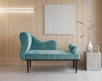 Aquamarine Velvet Lounge Sofa Bed, Modern Floor Sofa Couch, Modular Daybed, Boho Living Room Furniture, Minimalist Japandi Seating