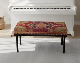 modern bench, printed upholstery, housewarming gift, entry stool, hornbeam wood, hallway decor, family home, worldwide shipping