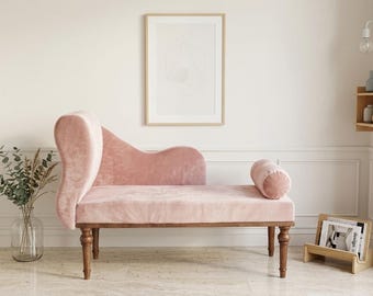 Blush Pink Velvet Lounge Sofa Bed, Soft Modern Floor Couch, Modular Daybed Seating, Cozy Boho Minimalist Living Room Furniture