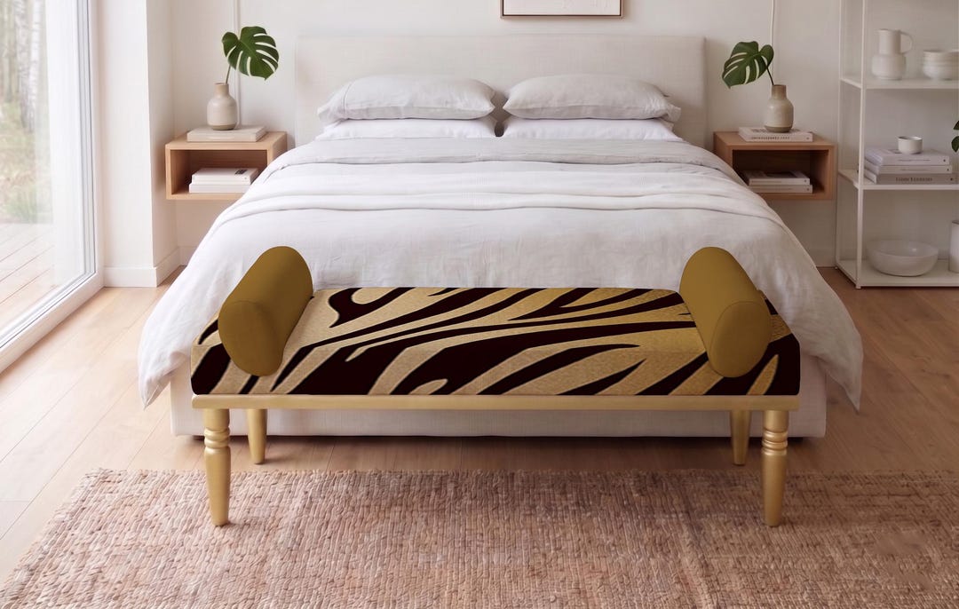 Footrest Ottoman, Printed Fabric Bench, Entry Bench, Cozy Bedroom Decor ...