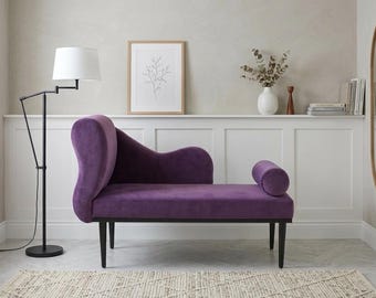 Purple Velvet Lounge Sofa Bed, Modern Floor Couch, Modular Daybed Seating, Elegant Boho Living Room Furniture, Minimalist Cozy Sofa