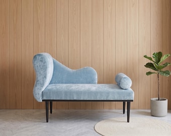Baby Blue Velvet Lounge Sofa Bed, Modern Floor Sofa Couch, Modular Daybed, Boho Living Room Furniture, Minimalist Japandi Seating
