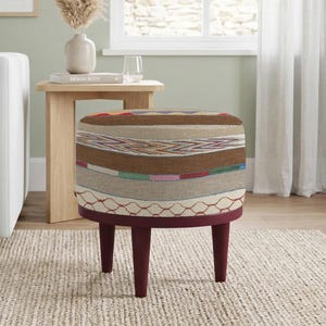 Renovación de la decoración, asientos de decoración moderna, muebles únicos, otomana pequeña, banco taburete de diseño, decoración de dormitorio, taburete tapizado en tela