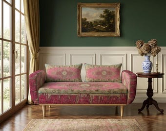 Kilim Style Storage Bench, Upholstered Ottoman, Traditional Anatolian Motifs, Hidden Storage, Cozy Seating