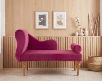Fuchsia Velvet Lounge Sofa Bed, Modern Floor Couch, Modular Daybed Seating, Bold Boho Living Room Furniture, Minimalist Cozy Sofa