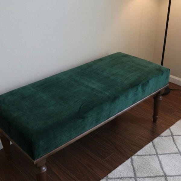 Modern Upholstered Velvet Bench, Ottoman Seat, Bedroom Entryway Bench, Handmade Furniture