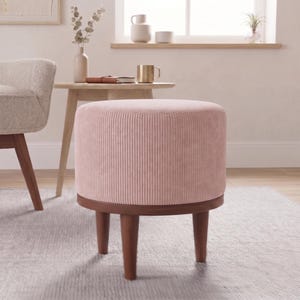 Pouf rotondo in velluto a coste, poggiapiedi in stile boho, pouf decorativo con motivo kilim