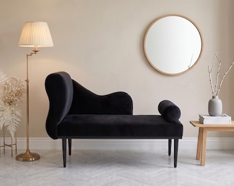 Black Velvet Floor Sofa Bed, Contemporary Modular Couch, Luxury Lounge Seating, Modern Daybed for Boho Minimalist Living Room
