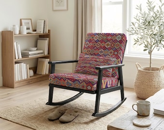Boho Coastal, Custom Chair, Terrace Seater, Father Chair, Coastal Decor, Rug Print Fabric, Foldable Seater, Balcony Furniture