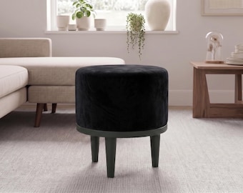 Round Ottoman Bench, Velvet Footstool, Boho Seating