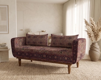 Kilim Style Storage Bench, Anatolian Patterned Ottoman, Hidden Storage Sofa
