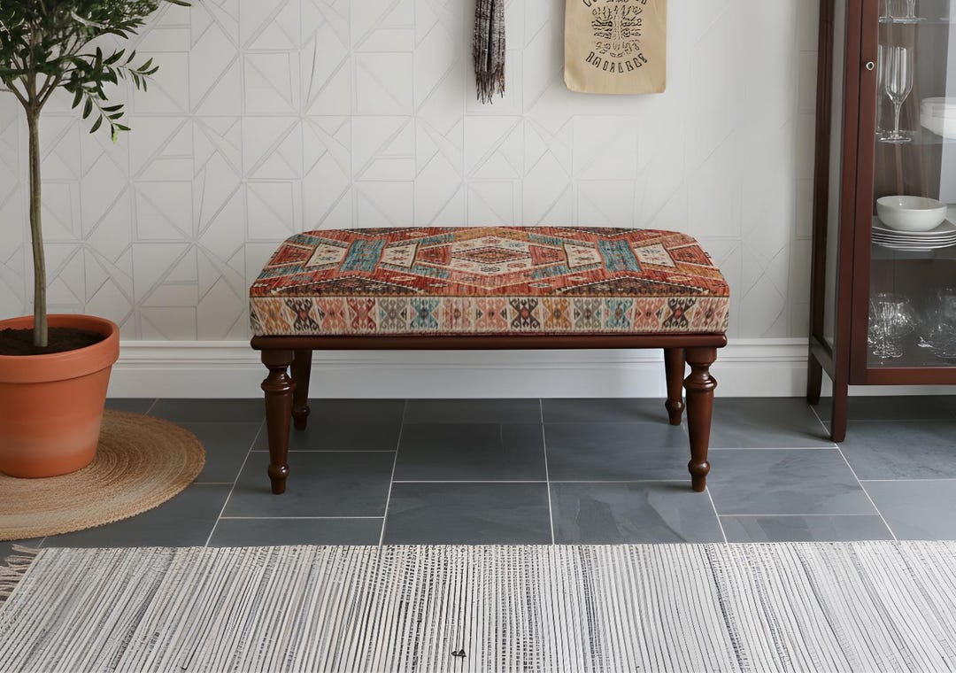 Simple Boho Bench Compact Bench, Adjustable Legs, Boho Bench, Eco Upholstery, Green Decor ...