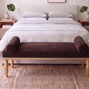Long Corduroy Bench, Upholstered Bedroom Seat for End of Bed