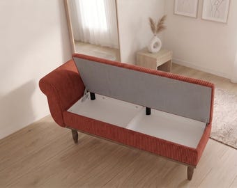 Boho Corduroy Storage Bench, Upholstered Ottoman with Hidden Storage, Bedroom Seating, Entryway Furniture, Hallway Bench