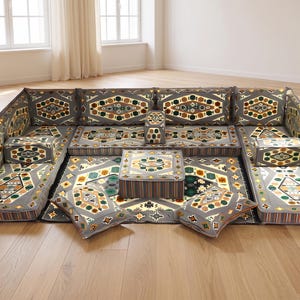 Handmade Kilim Floor Sofa Set, U-Shaped Majlis Seating, Boho Lounge Couch