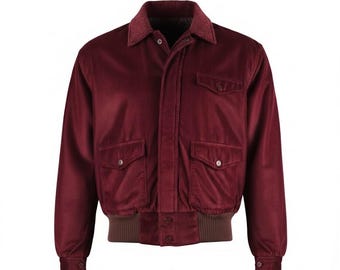 Men's Deep Red Corduroy Jacket - Classic 70s Retro Style Vintage Look Bomber