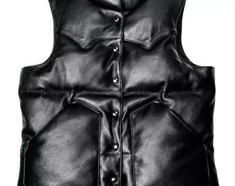Handmade Lambskin Leather Puffer Vest: Black Quilted Sleeveless Jacket