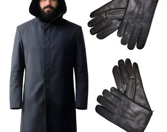 Cotton Blend Hooded Long Coat: Korean Series Inspired, Free Gloves