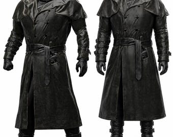Resident Evil 2 Mr X Cosplay Leather Trench Coat |  Tyrant Halloween Costume Black Long Winter Coat
