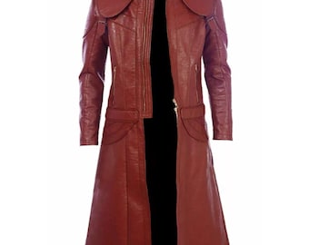DMC 5 Dante Devil Hunter Costume Leather Coat: Red Cosplay Trench