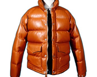 Handmade Stylish Lambskin Leather Puffer Jacket: Men's Winter Coat
