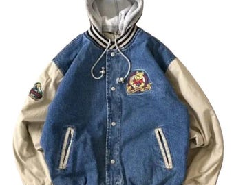 Unisex Custom 90s Xxxtentacion Winnie The Pooh Inspired Varsity Real Leather Jacket