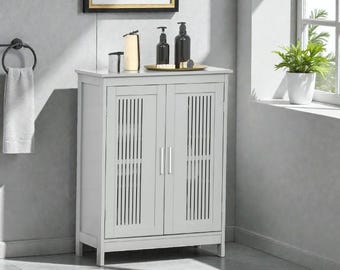 Grey Bathroom Floor Cabinet – Storage Cupboard for Home