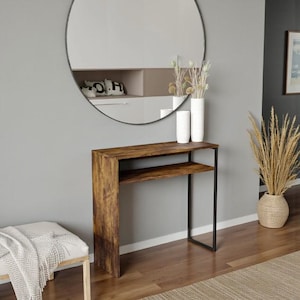 Rustic Brown Console Table with Steel Frame & Storage Shelf – 80cm
