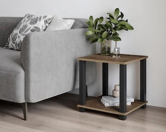 Compact 2-laags nachtkastje – houten nachtkastje met opbergplank