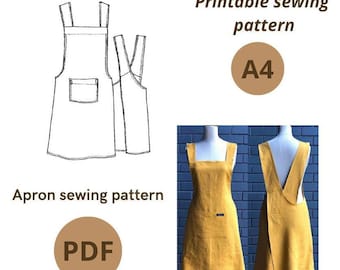 Patrón de costura de delantal: PDF A4 imprimible