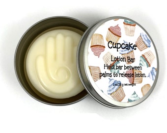 Cupcake Scented Solid Lotion Bar in Tin | Hand Lotion | Gift for Her | Mother's Day Gift | Stocking Stuffer | Gift for Friend