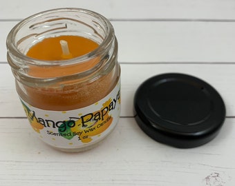 Mango Papaya Scented Soy Wax Candle in Little 1 oz Jelly Jar | Mini Candle | Travel Candle | Stocking Stuffer