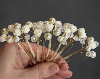 Wedding flower hair pins pearl piece babys breath bridal headpiece