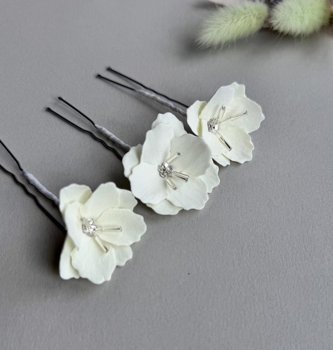 Bridal Flower Hair Pins Ivory Floral Piece - Etsy